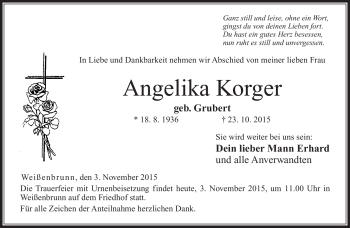 Traueranzeige von Angelika Korger von Neue Presse Coburg