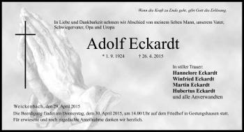 Traueranzeige von Adolf Eckardt von Neue Presse Coburg
