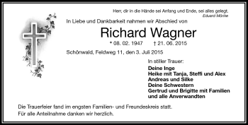 Traueranzeige von Richard Wagner von Frankenpost