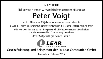 Traueranzeige von Peter Voigt von Südthüringer Presse