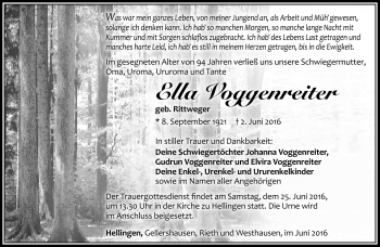 Traueranzeige von Ella Voggenreiter von Südthüringer Presse