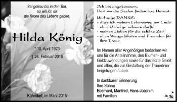 Traueranzeige von Hilda König von Südthüringer Presse