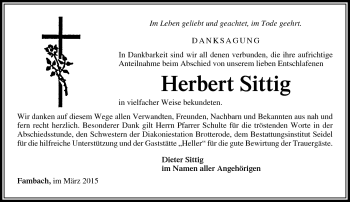 Traueranzeige von Herbert Sittig von Südthüringer Presse