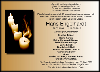 Traueranzeige von Hans Engelhardt von Frankenpost