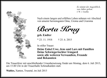 Traueranzeige von Berta Krug von Südthüringer Presse