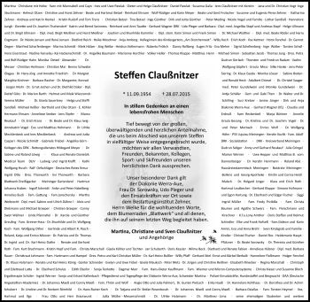 Traueranzeige von Steffen Clausnitzer von Südthüringer Presse