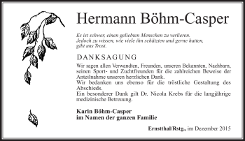 Traueranzeige von Hermann Böhm-Casper von Südthüringer Presse
