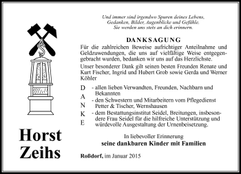 Traueranzeige von Horst Zeihs von Südthüringer Presse