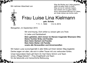Traueranzeige von Luise Lina Kielmann von Frankenpost