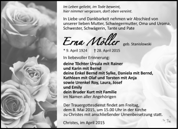 Traueranzeige von Erna Möller von Südthüringer Presse