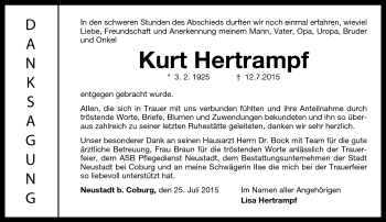Traueranzeige von Kurt Hertrampf von Neue Presse Coburg