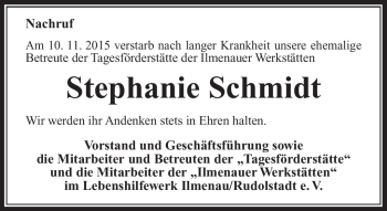 Traueranzeige von Stephanie Schmidt von Südthüringer Presse