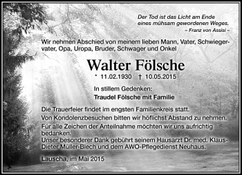 Traueranzeige von Walter Fölsche von Südthüringer Presse