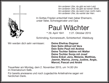 Traueranzeige von Paul Wächter von Frankenpost