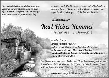 Traueranzeige von Karl-Heinz Rommel von Südthüringer Presse