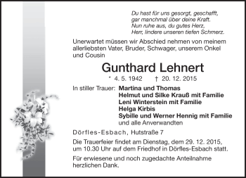 Traueranzeige von Gunthard Lehnert von Neue Presse Coburg