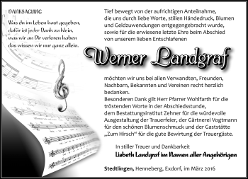 Traueranzeige von Werner Landgraf von Südthüringer Presse