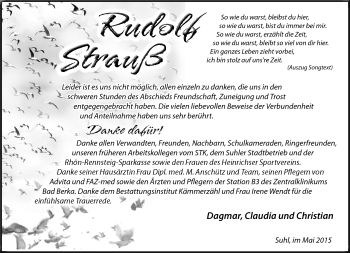 Traueranzeige von Rudolf Strauß von Südthüringer Presse