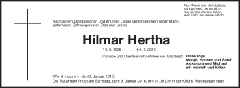 Traueranzeige von Hilmar Hertha von Neue Presse Coburg