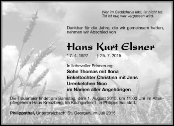 Traueranzeige von Hans Kurt Elsner von Südthüringer Presse
