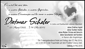 Traueranzeige von Dietmar Scheler von Neue Presse Coburg