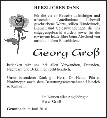 Traueranzeige von Georg Groß von Südthüringer Presse