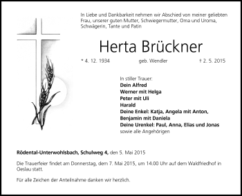 Traueranzeige von Herta Brückner von Neue Presse Coburg