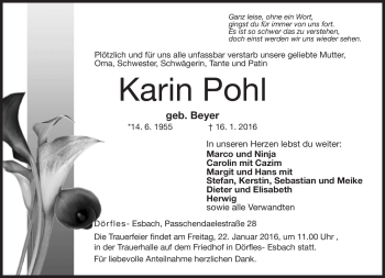 Traueranzeige von Karin Pohl von Neue Presse Coburg