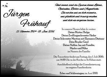Traueranzeige von Jürgen Frühauf von Südthüringer Presse
