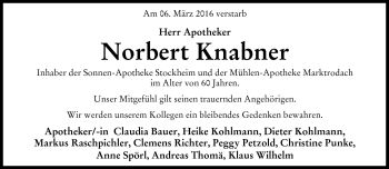 Traueranzeige von Norbert Knabner von Neue Presse Coburg