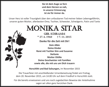 Traueranzeige von Monika Sitar von Südthüringer Presse