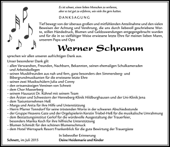 Traueranzeige von Werner Schramm von Südthüringer Presse
