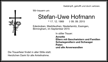 Traueranzeige von Stefan Uwe Hof´mann von Frankenpost