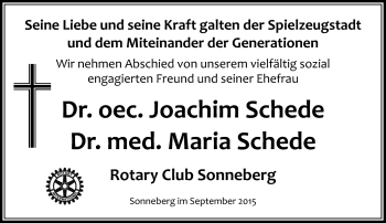Traueranzeige von Dr.oec. Joachim Schede von Südthüringer Presse