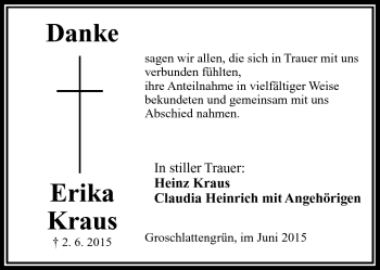 Traueranzeige von Erika Kraus von Frankenpost