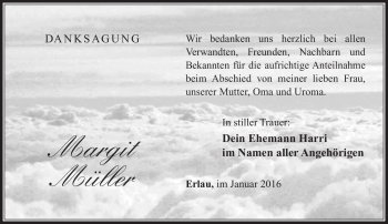 Traueranzeige von Margit Müller von Südthüringer Presse
