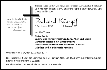 Traueranzeige von Roland Kämpf von Neue Presse Coburg