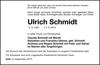 Traueranzeige von Ulrich Schmidt von Südthüringer Presse