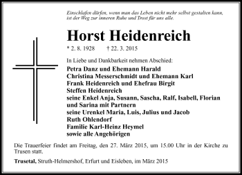 Traueranzeige von Horst Heidenreich von Südthüringer Presse