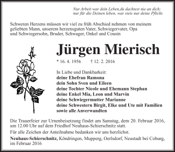 Traueranzeige von Jürgen Mierisch von Südthüringer Presse