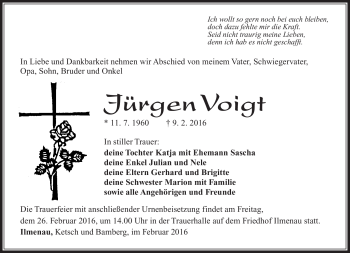 Traueranzeige von Jürgen Voigt von Südthüringer Presse
