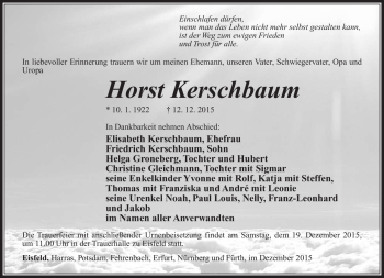 Traueranzeige von Horst Kerschbaum von Südthüringer Presse