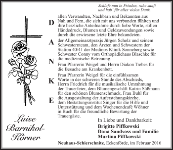 Traueranzeige von Luise Barnikol-Körner von Südthüringer Presse
