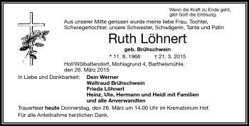 Traueranzeige von Ruth Löhnert von Frankenpost