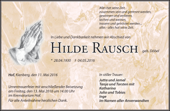 Traueranzeige von Hilde Rausch von Frankenpost