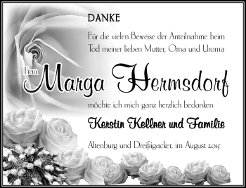 Traueranzeige von Marga Hermsdorf von Südthüringer Presse