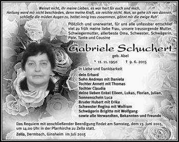 Traueranzeige von Gabriele Schuchert von Südthüringer Presse