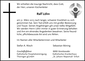 Traueranzeige von Ralf Löhn von Südthüringer Presse