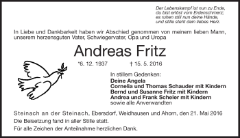 Traueranzeige von Andreas Fritz von Neue Presse Coburg