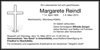 Traueranzeige von Margarete Reindl von Frankenpost